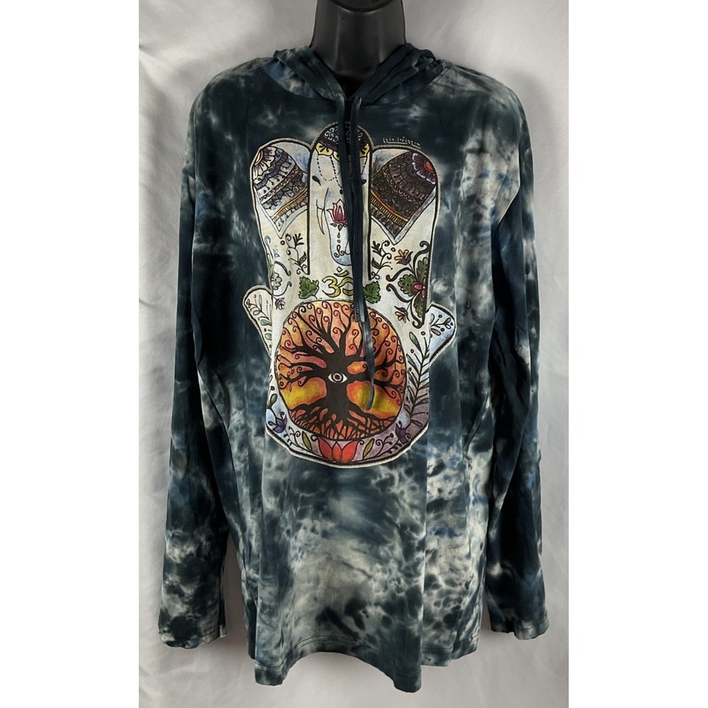Kathmandu Imports Women's XL Tree of Life Hamsa Tie Dye Hoodie Long Sleeve Shirt